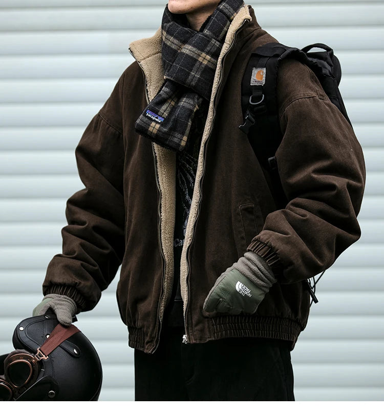 Bird Mountain Japanese Vintage Polar Fleece Jacket – Men’s Winter Streetwear Coat