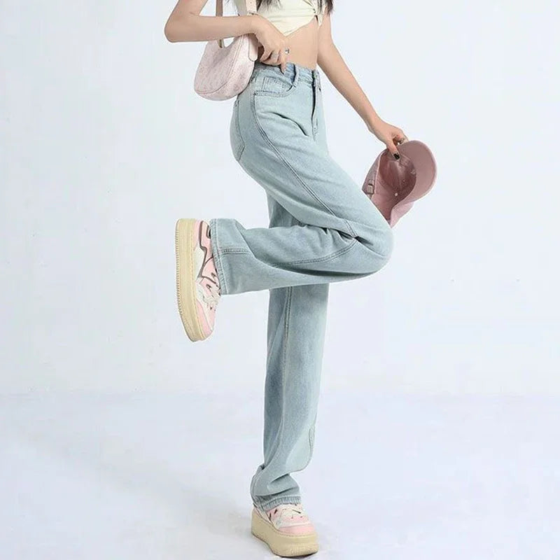 Female Light Blue High Waisted Jeans Pants