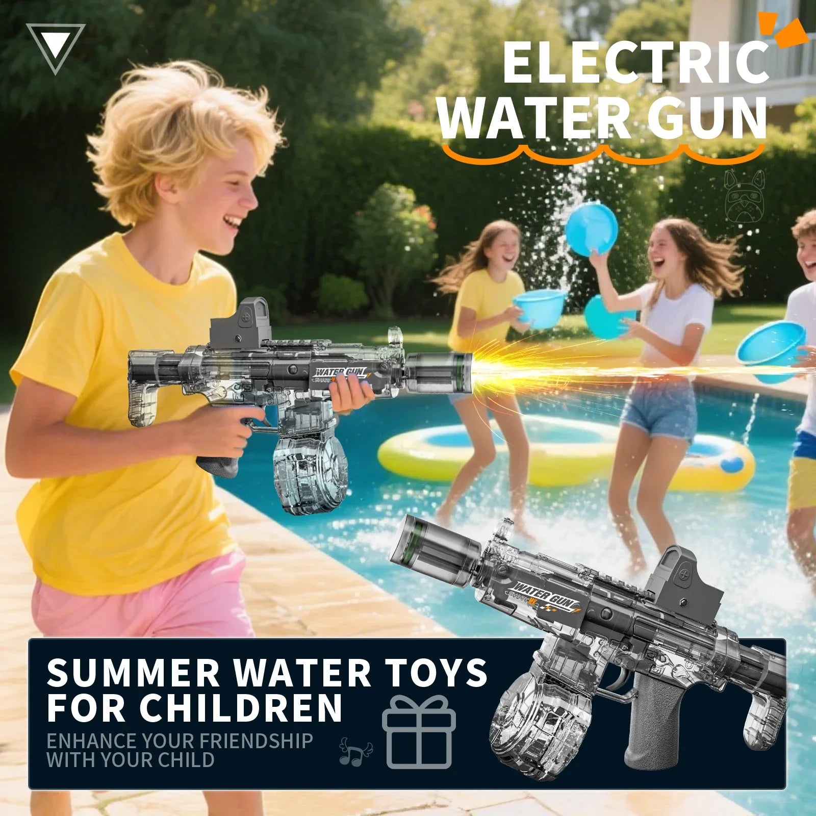 Simulated Recoil Electric Water Gun Toy with Automatic Lights & Water Spray Feature