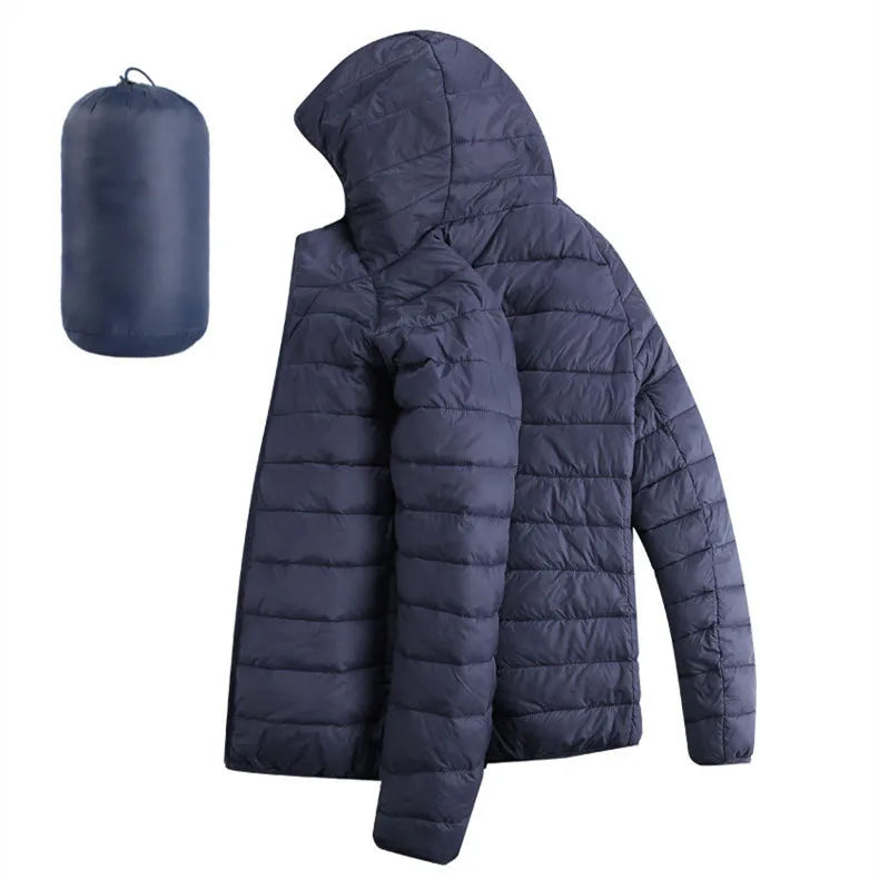 Men’s Lightweight Hooded Hiking Jacket – Waterproof Thermal Cotton Padded Winter Parka with Zip Pockets