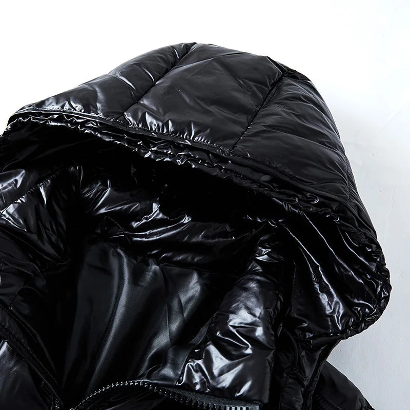 Glossy Short Down Jacket – Thickened Winter Hooded Coat for Men & Women