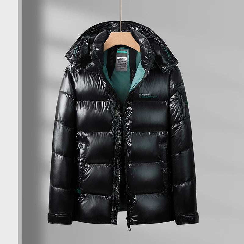 Winter Heren Glanzend Donsjack – Lichtgewicht Waterdichte Korte Parka met Witte Eendendons