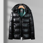 Winter Heren Glanzend Donsjack – Lichtgewicht Waterdichte Korte Parka met Witte Eendendons