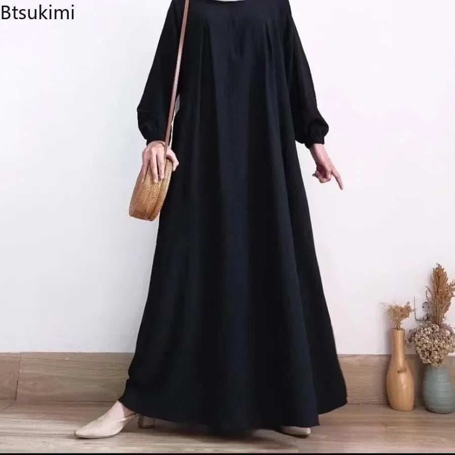 2026 Muslim Modest Abayas for Women Long Sleeve Casual Maxi Dress Ramadan Kaftan Robe Islamic Clothing Eid Party Jalabiya Caftan