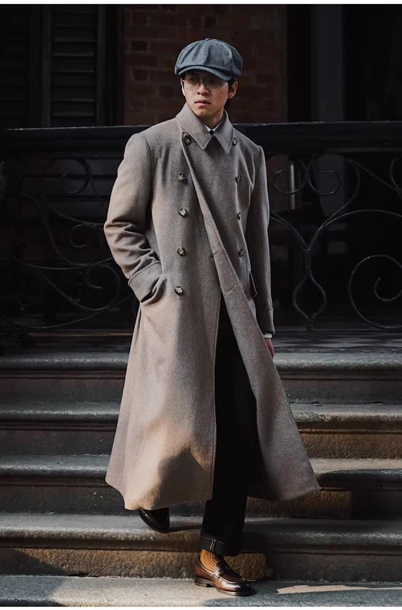 Mauroicardi Autumn Winter Long Warm Polo Coat for Men