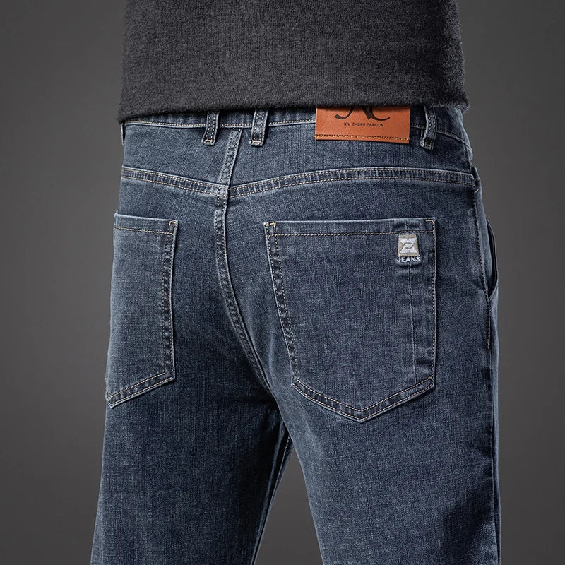 Autumn Men’s Classic Blue Slim Fit Straight Jeans – High Quality Casual Denim