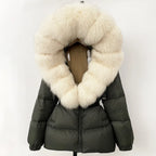 OFTBUY Real Fur Coat – Women’s Winter Puffer Jacket with Fox Fur Hood