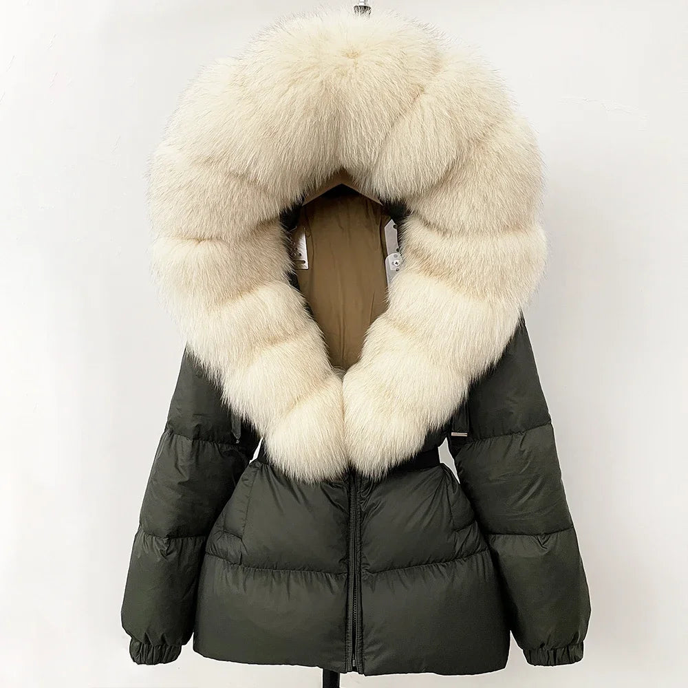 OFTBUY Real Fur Coat – Women’s Winter Puffer Jacket with Fox Fur Hood