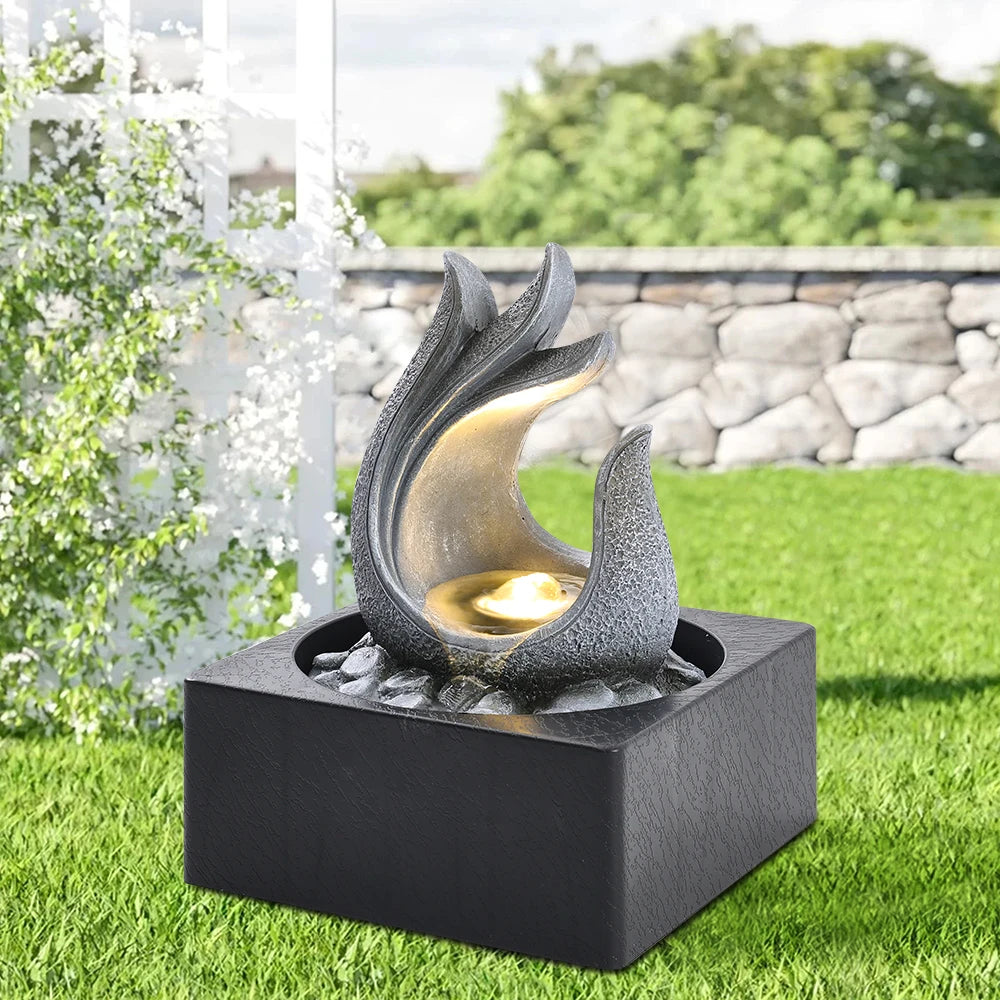 Tabletop Resin Water Fountain with LED Light – Indoor Zen Desk Decor Feature