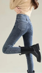 Winter Women’s Chic Fleece-Lined Straight Jeans – Warm High Waist Denim Pants