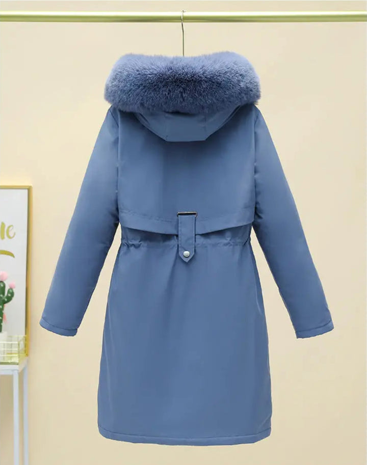 New Women Winter Jacket – Slim Long Coat with Big Fur Collar