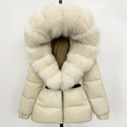 OFTBUY Real Fur Coat – Women’s Winter Puffer Jacket with Fox Fur Hood