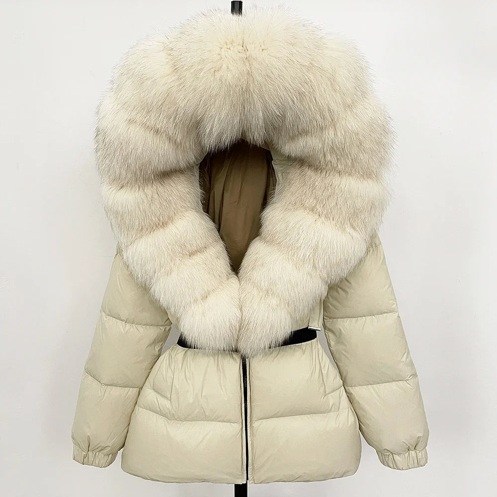 OFTBUY Real Fur Coat – Women’s Winter Puffer Jacket with Fox Fur Hood