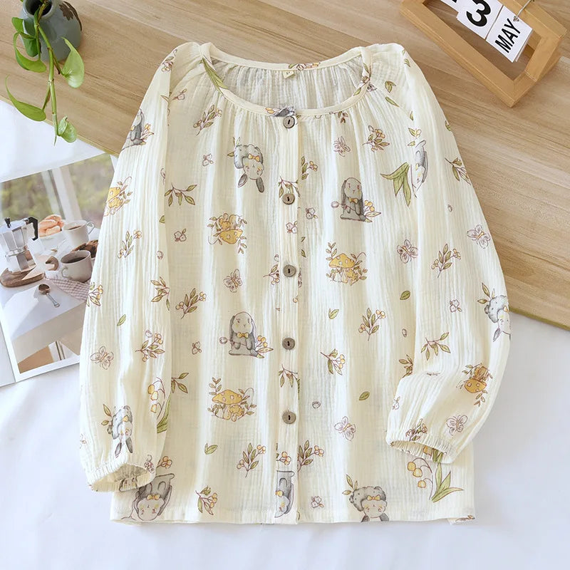 Haut de pyjama en coton imprimé à col rond