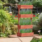 4-Laags Verhoogd Tuinbed, Verticaal Bloempottenrek met Afneembare Ladder en Verstelbare Plank, Houten Verhoogde Plantenstandaard