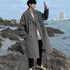 Men’s Long Dust Coat – Korean Style Wool Blend Trench
