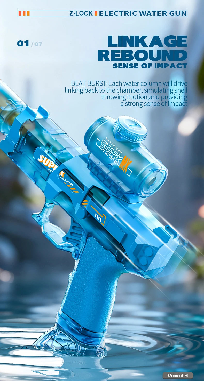 Simulated Recoil Electric Water Gun Toy with Automatic Lights & Water Spray Feature