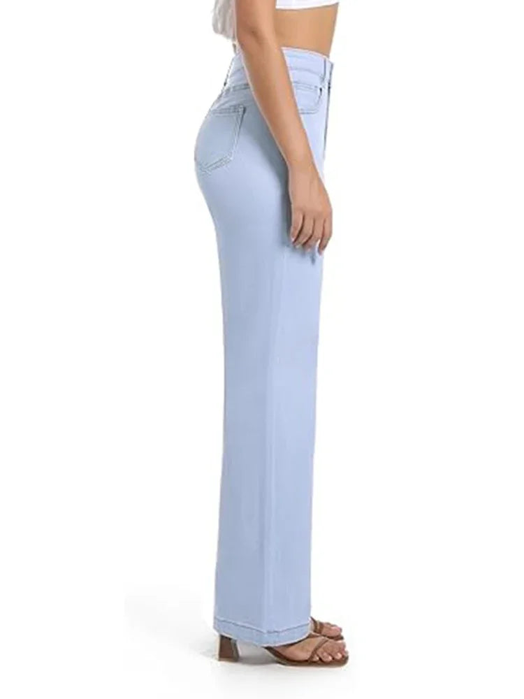 Women’s High Waist Straight Leg Jeans – Stretchy Slim Fit Office Trousers