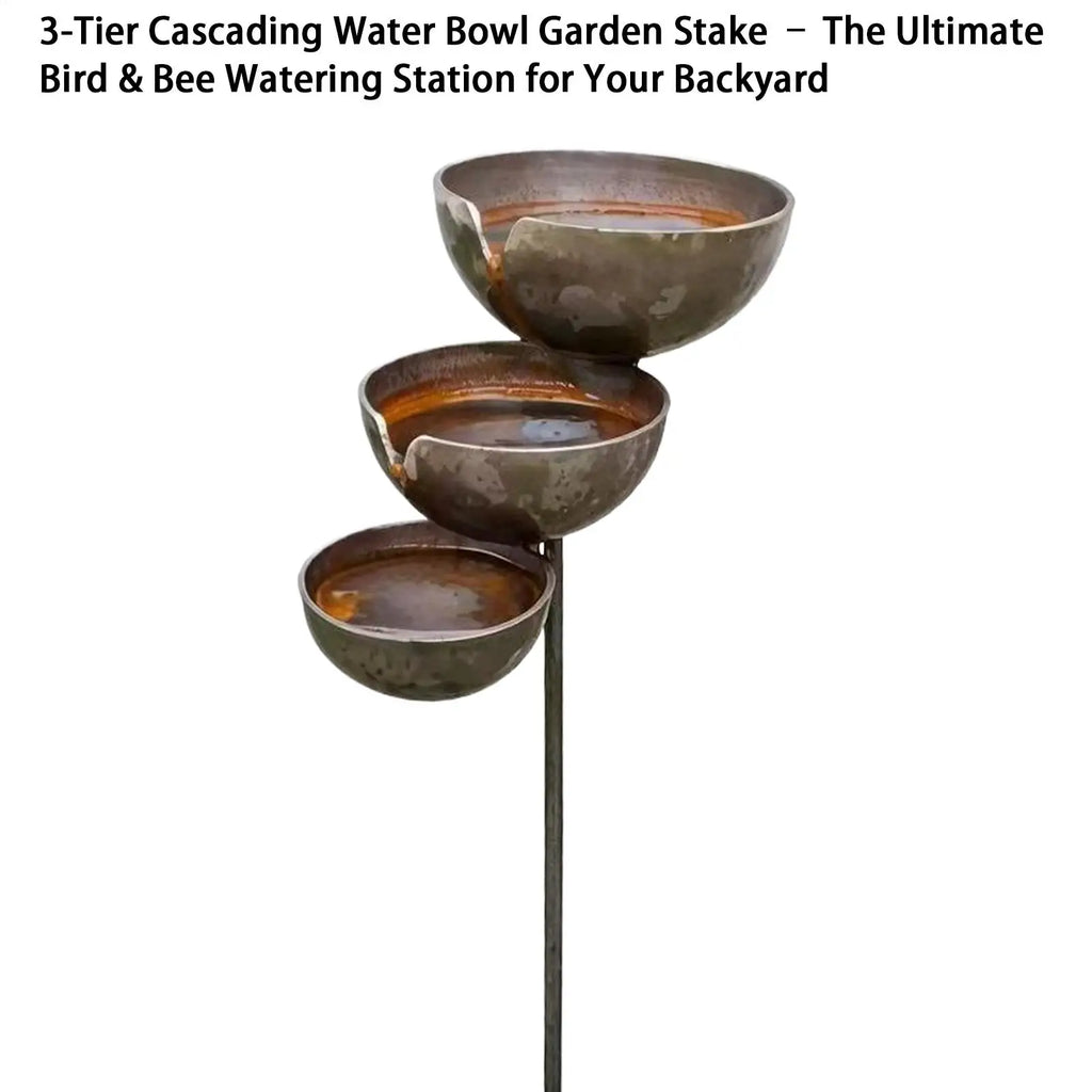 3-Tier Bee & Bird Water Station with Garden Stake – Decorative Outdoor Water Bowl for Bees, Butterflies & Birds