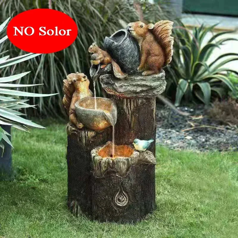 E2 Duck Solar Power Squirrel Resin Patio Fountain Garden Design With Led Light Garden Decoration Outdoor Simulation Decoration