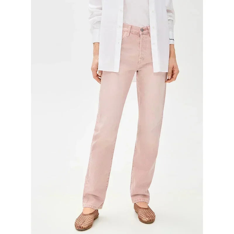 Women’s High Waist Straight Leg Jeans – Stretchy Slim Fit Office Trousers