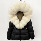 OFTBUY Real Fur Coat – Women’s Winter Puffer Jacket with Fox Fur Hood