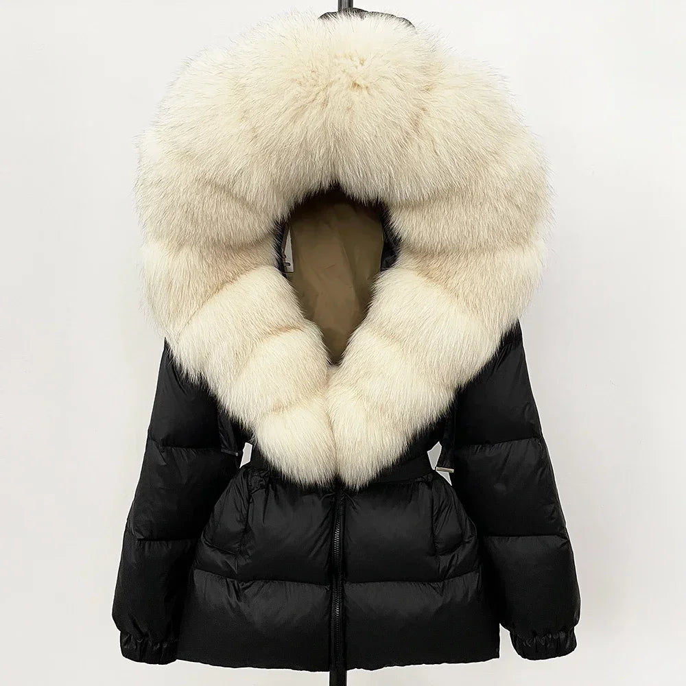 OFTBUY Real Fur Coat – Women’s Winter Puffer Jacket with Fox Fur Hood