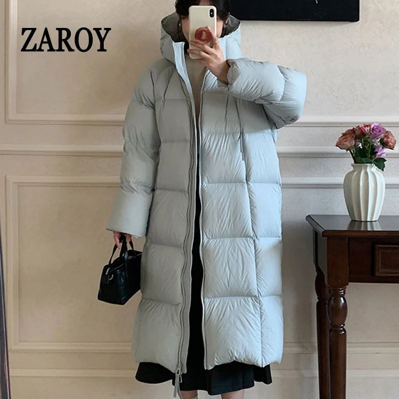 ZAROY Women's Winter Jacket – Cotton-Padded Hooded Long Puffer Coat