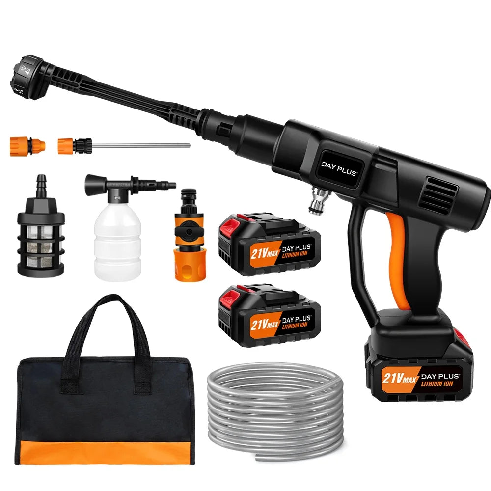 Cordless High Pressure Washer – Portable Car Washer with 2 21V Batteries & 6-in-1 Spray Nozzle