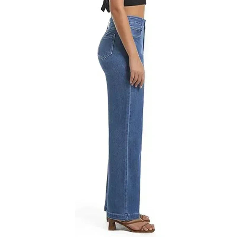 Women’s High Waist Straight Leg Jeans – Stretchy Slim Fit Office Trousers