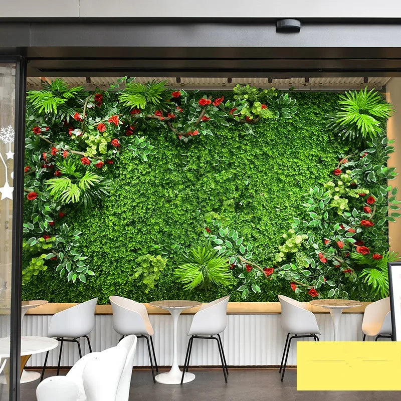 40X60cm 3D Artificial Green Plant Wall Panel – Realistic Grass Flower Wall Background Decor for Wedding, Garden & Outdoor Events