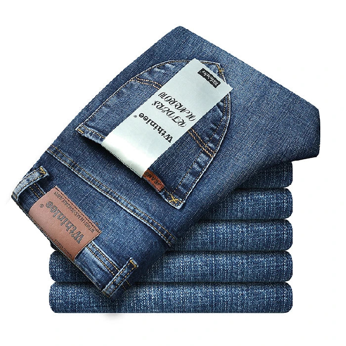 Top Brand Men’s Washed Jeans – High Waist Business Casual Denim Pants