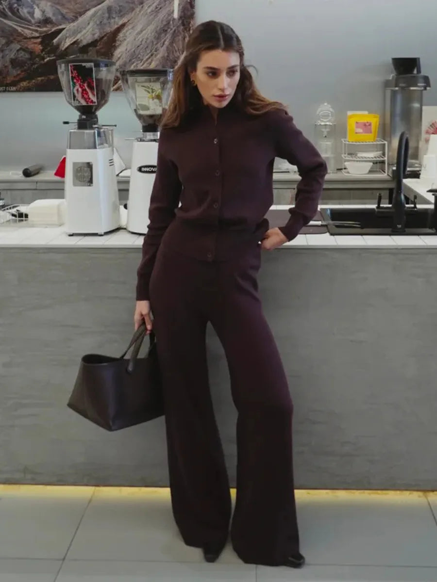 Ensemble cardigan et pantalon pour femme – Costume pull slim 2 pièces