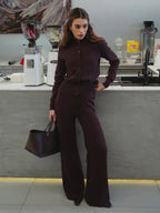 Ensemble cardigan et pantalon pour femme – Costume pull slim 2 pièces