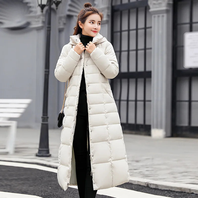 Winter Women’s Long Parka Coat – Fox Fur Collar with Bow Belt