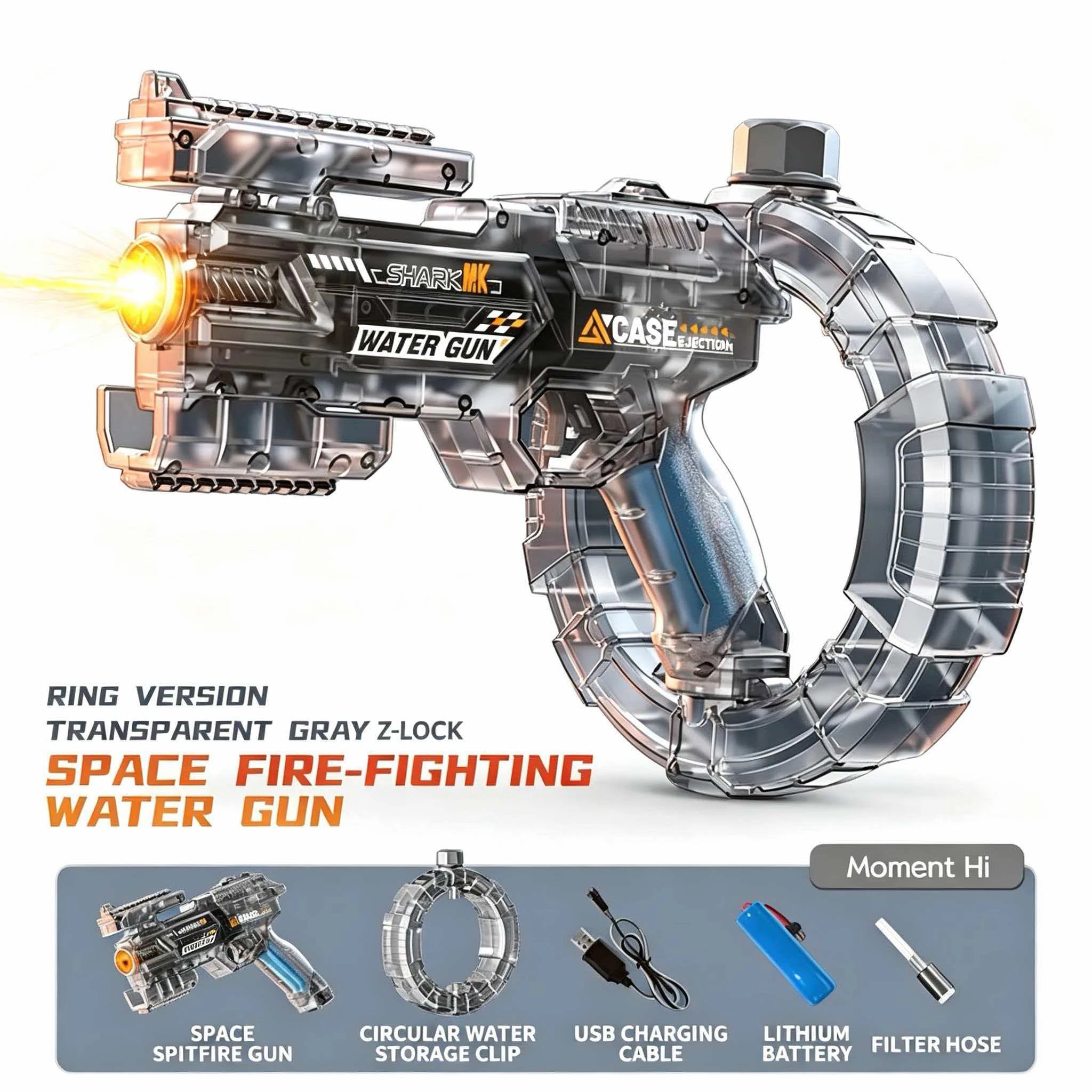 Simulated Recoil Electric Water Gun Toy with Automatic Lights & Water Spray Feature