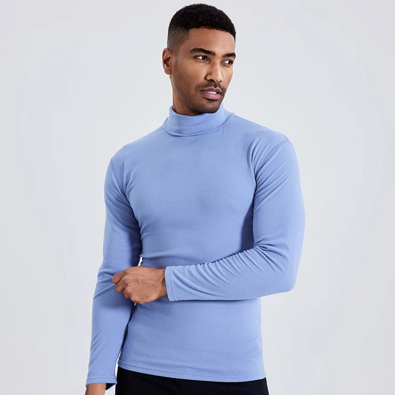 Men’s Plus Size Solid Turtleneck Long Sleeve T-Shirt – Casual Warm Base Layer (Pack of 2)