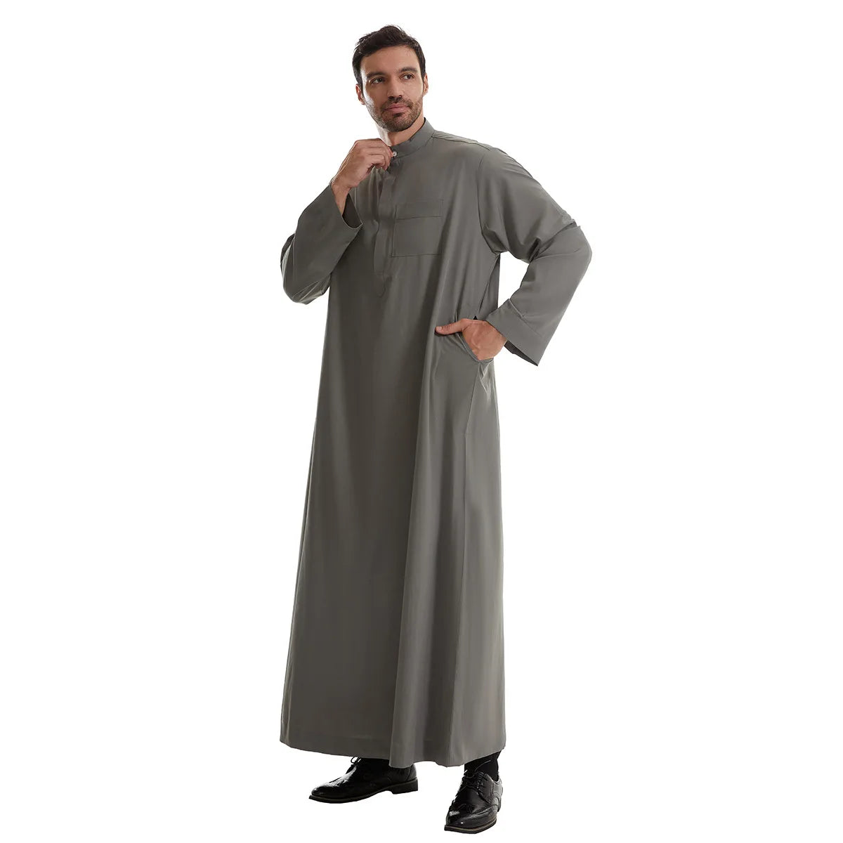 Saudi Islamic Muslim Men’s Jubba Thobe Dubai-Inspired Arab Robe with Zipper-Style Kimono Design