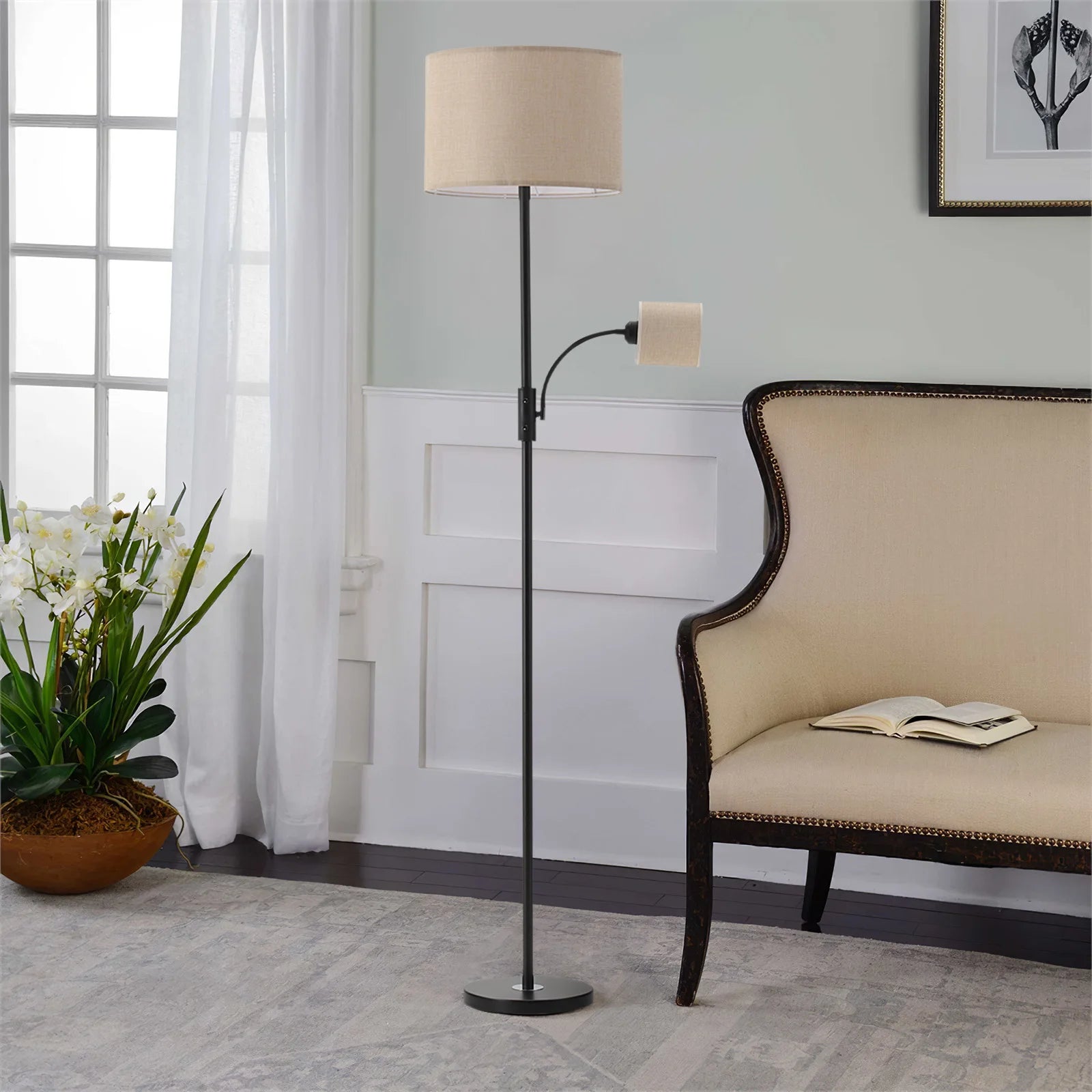 2-Light Floor Lamp with Adjustable Heads – Standing Reading & Room Lighting
