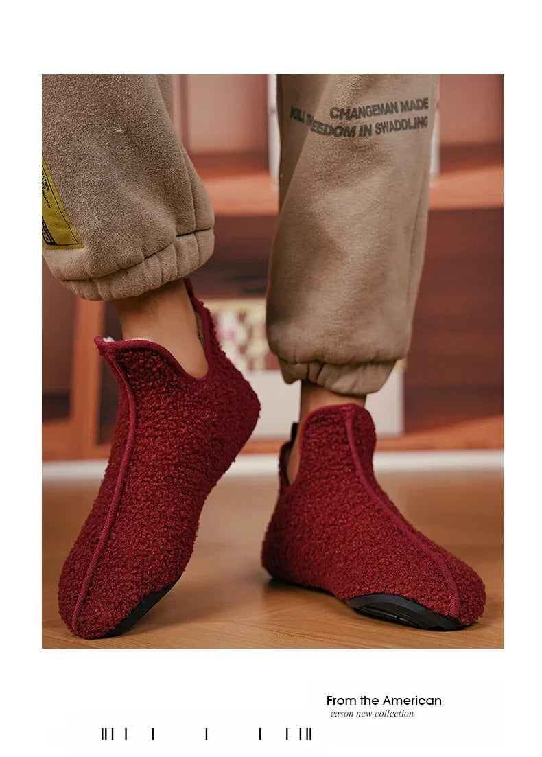 Men's Winter High-Top Plush Slippers – Warm, Lightweight & Non-Slip Indoor Outdoor Shoes