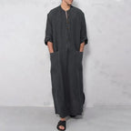 Middle Eastern Ethnic Men’s Robe Dubai Style Loose Stand Collar Long Sleeve Thobe – Traditional Islamic Casual Wear