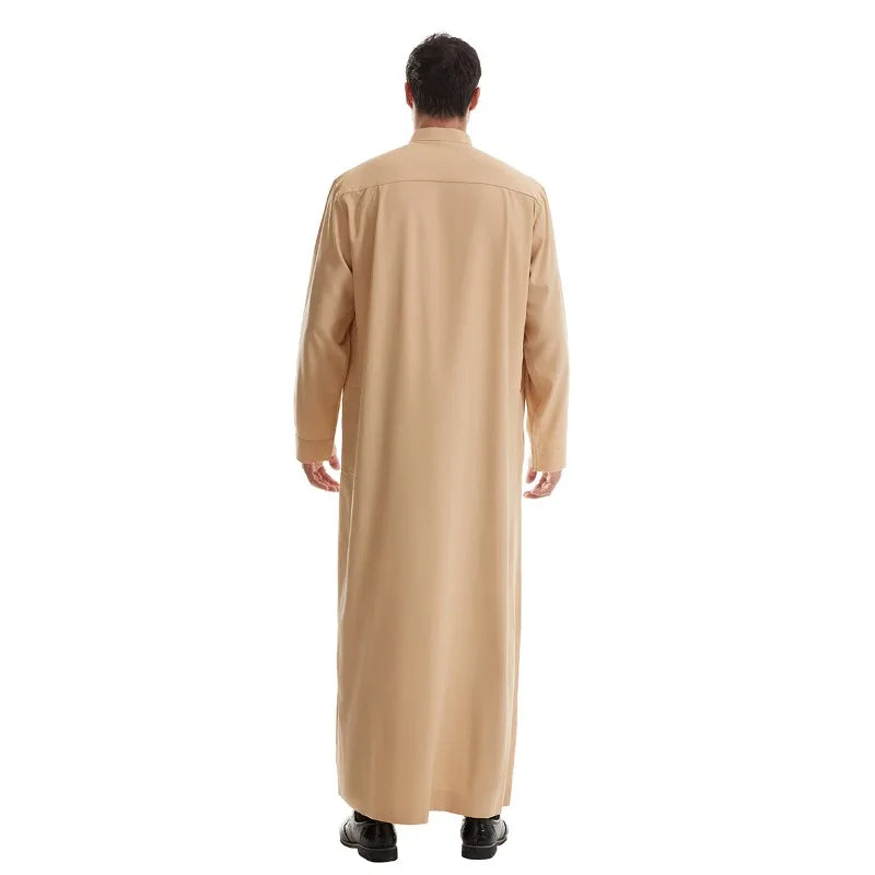 Saudi Islamic Muslim Men’s Jubba Thobe Dubai-Inspired Arab Robe with Zipper-Style Kimono Design
