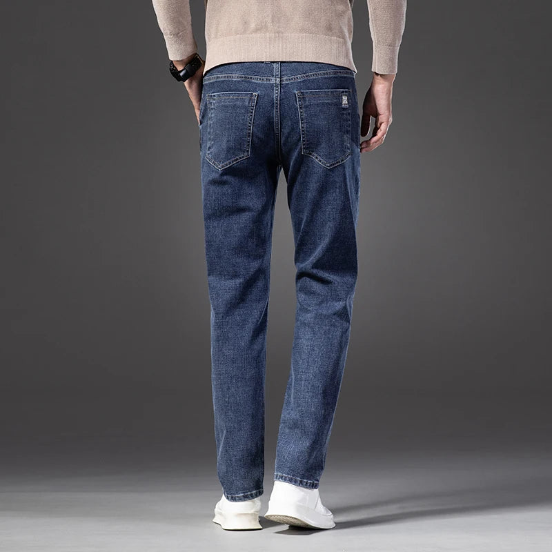 Autumn Men’s Classic Blue Slim Fit Straight Jeans – High Quality Casual Denim