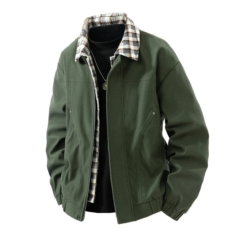 Men’s Spring Autumn Casual Jacket – Lightweight Workwear Style with Zipper & Pockets