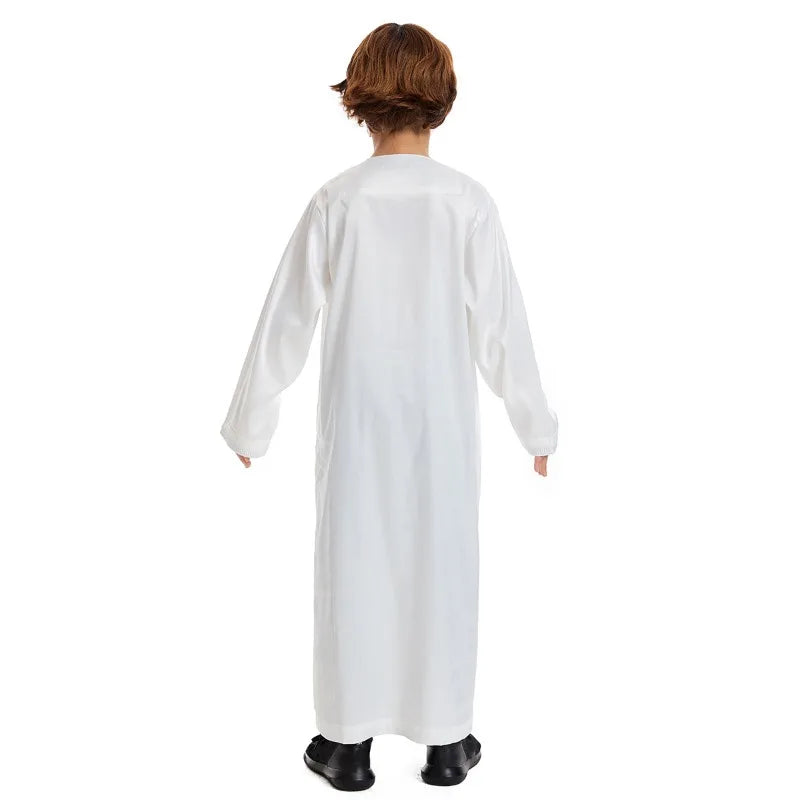 Thawb pour adolescent musulman – Jubba à col rond couleur café