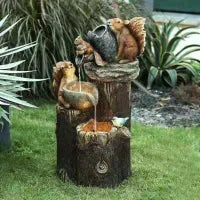 E2 Duck Solar Power Squirrel Resin Patio Fountain Garden Design With Led Light Garden Decoration Outdoor Simulation Decoration