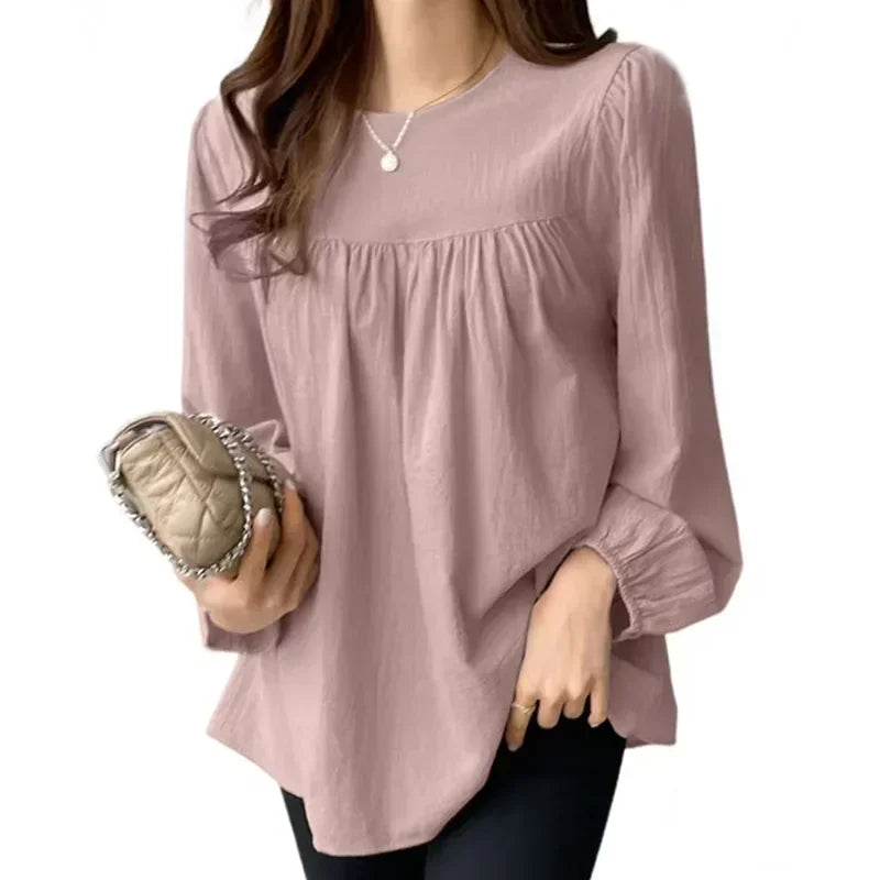 Fashion Elegant Solid Blouse for Women – Long Sleeve O-neck Casual Office Lady Top