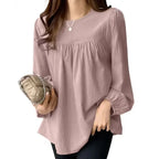 Fashion Elegant Solid Blouse for Women – Long Sleeve O-neck Casual Office Lady Top