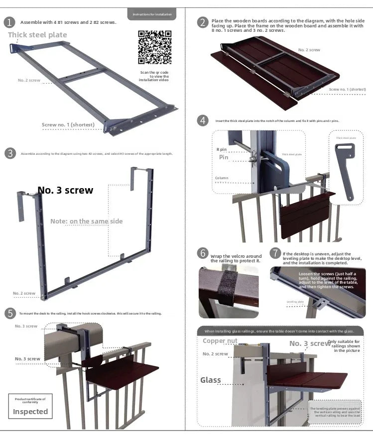 Space Saving Adjustable Height Folding Balcony Table – Hanging Railing Desk for Small Spaces
