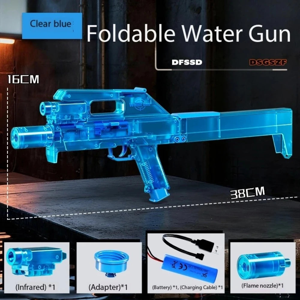New Folding Electric Water Gun with Flashing Lights – High-Speed Rechargeable Water Blaster